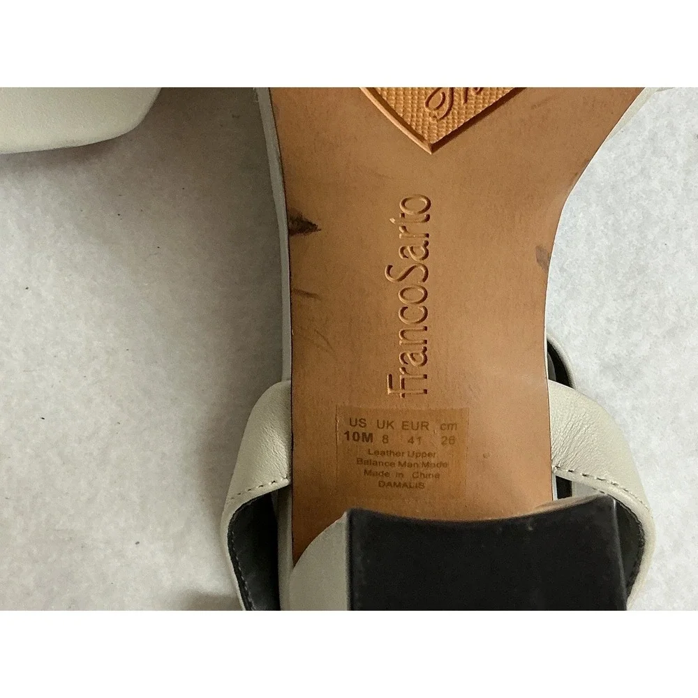 Franco Sarto Damalis Stone Square Toe Block Leather Strappy Heels 10M